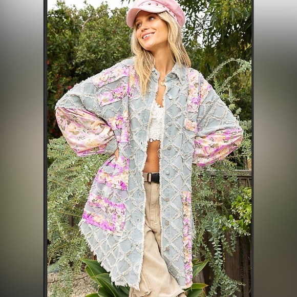 POL Jackets & Blazers - POL Floral Patchwork Jacket Duster Denim S 🩷